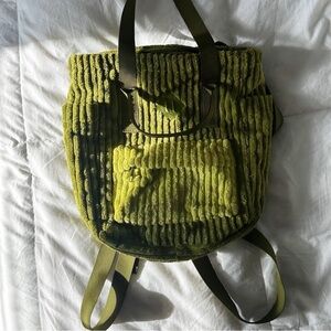 No Boundaries Green Corduroy Backpack + Checkered Sherpa Wallet Set
